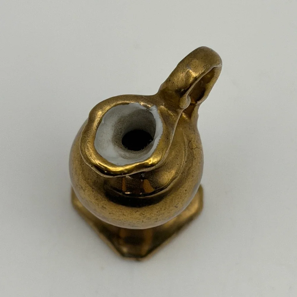 VTG Mini Gold Brass‎ Style Pitcher Japan Ceramic Small Ewer Mid Century Retro